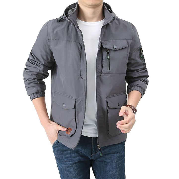 Men's Urban-Utility Field Jacket with Hood, Multiple Pockets and Elastic Cuffs Mune Fashion
