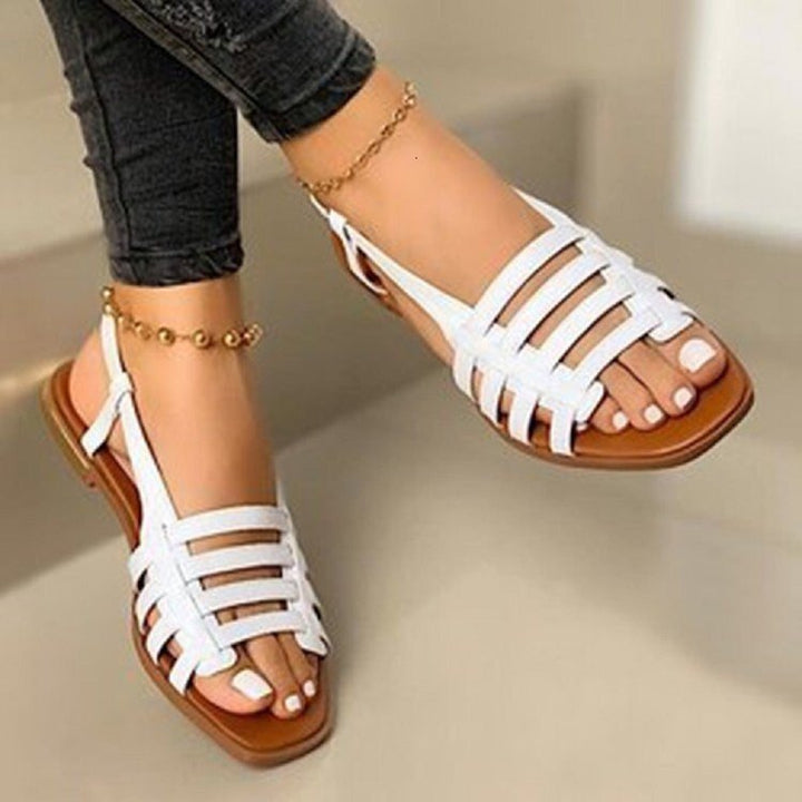 Women's Braided Strap Sandals with Flat Sole and Open Toe Area Mune Fashion