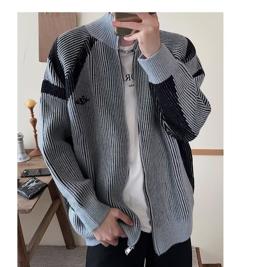 Men's loose bomber jacket with vertical pinstripe pattern and full zip Mune Fashion