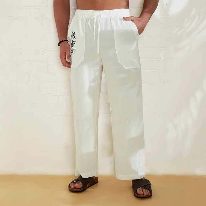 Men's Lightweight Linen Lounge Pants with Wide Leg, Drawstring, and Patch Pockets Mune Fashion