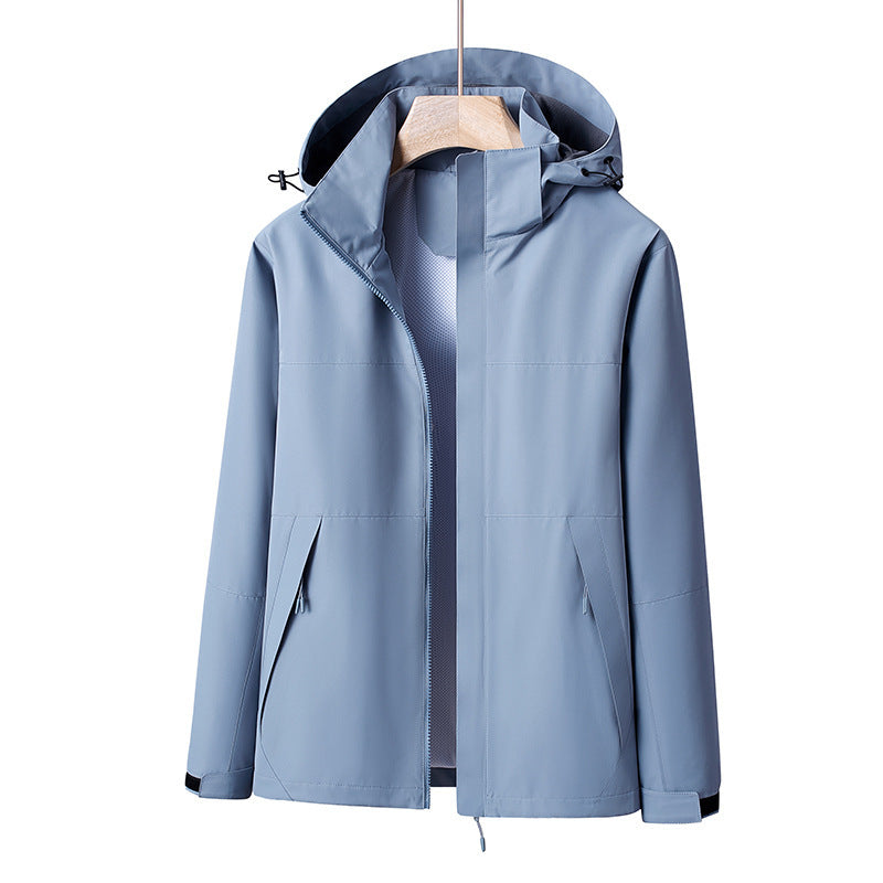 Men's Lightweight Windproof Softshell Rain Jacket with Hood and Contrast Trim Mune Fashion