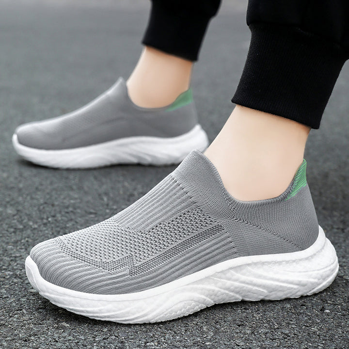 Women's seamless knit slip-on comfort running shoe with sock-like shaft and cushioned wave EVA sole Mune Fashion