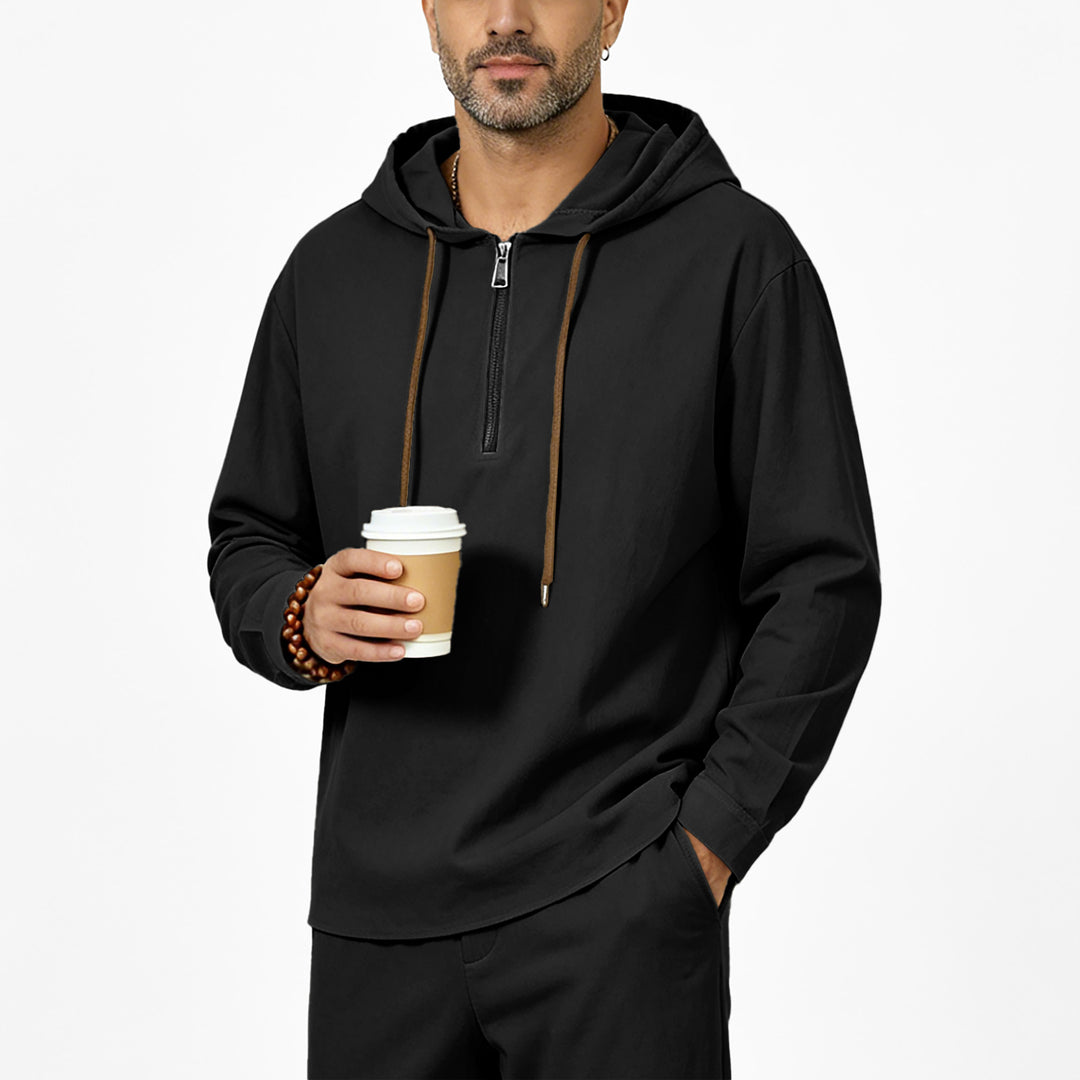 Men's hoodie with half zip, drawstring and rounded hem Mune Fashion