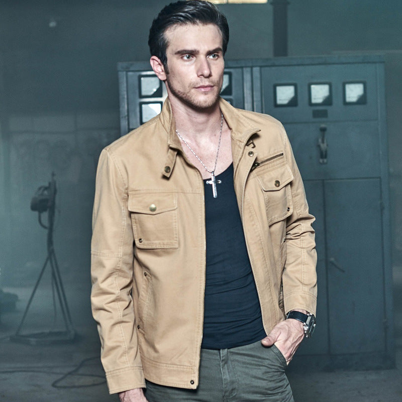 Men's lightweight cotton utility blouson with stand-up collar and breast pockets Mune Fashion