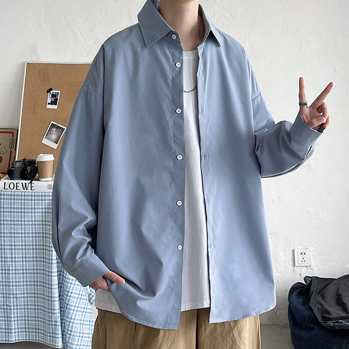 Men's lightweight overshirt shirt jacket made of cotton blend with concealed button placket, dropped shoulder and rounded hem Mune Fashion