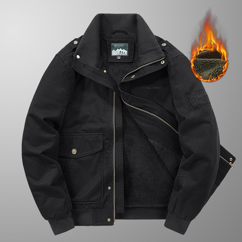 Men's thermo-lined field bomber jacket in canvas look with sherpa inner lining and stand-up collar Mune Fashion