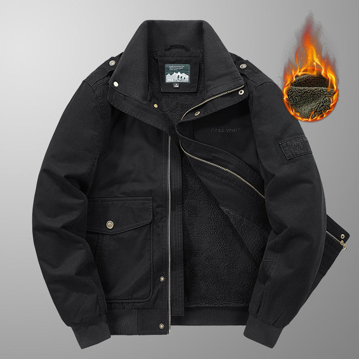 Men's thermo-lined field bomber jacket in canvas look with sherpa inner lining and stand-up collar Mune Fashion