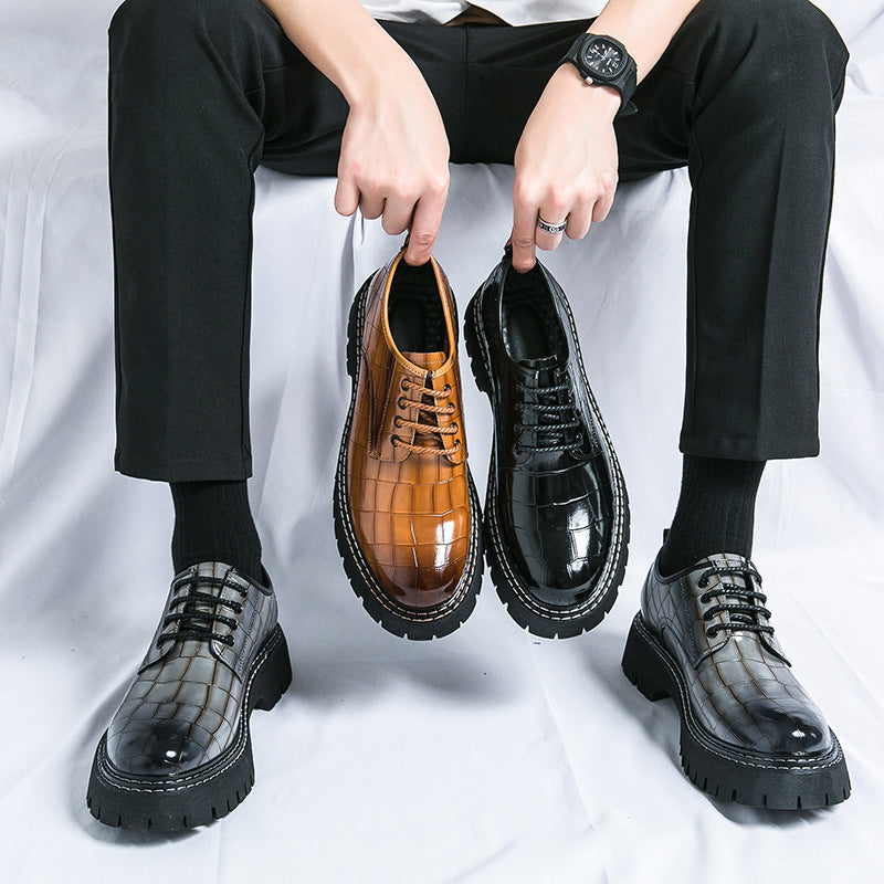 Women's Chunky Derby Lace-Up Shoe with Crocodile Embossing, Lacquered Faux Leather and Profiled Platform Sole Mune Fashion