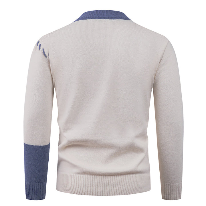 Men's Nan Patchwork Knit Pullover with Cable Knit Inserts and Decorative Seam Applications Mune Fashion