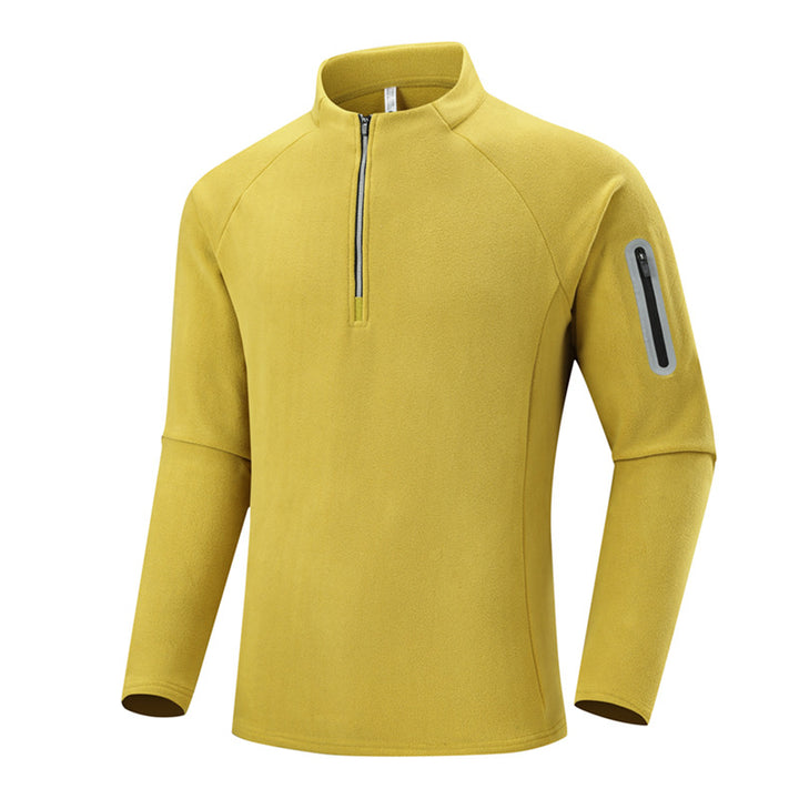 Men's Fleece Half-Zip Training Shirt with Stand-up Collar and Sleeve Zipper Pocket Mune Fashion