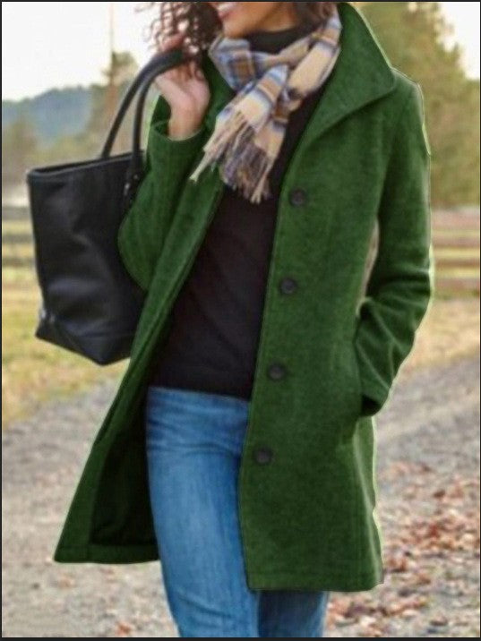 Women's tailored wool blend coat with stand-up collar and concealed button placket Mune Fashion