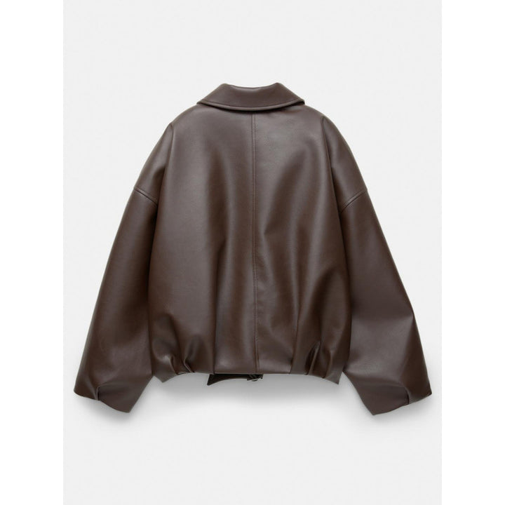 Women Oversized Leatherette Blouson with Waist Belt Mune Fashion