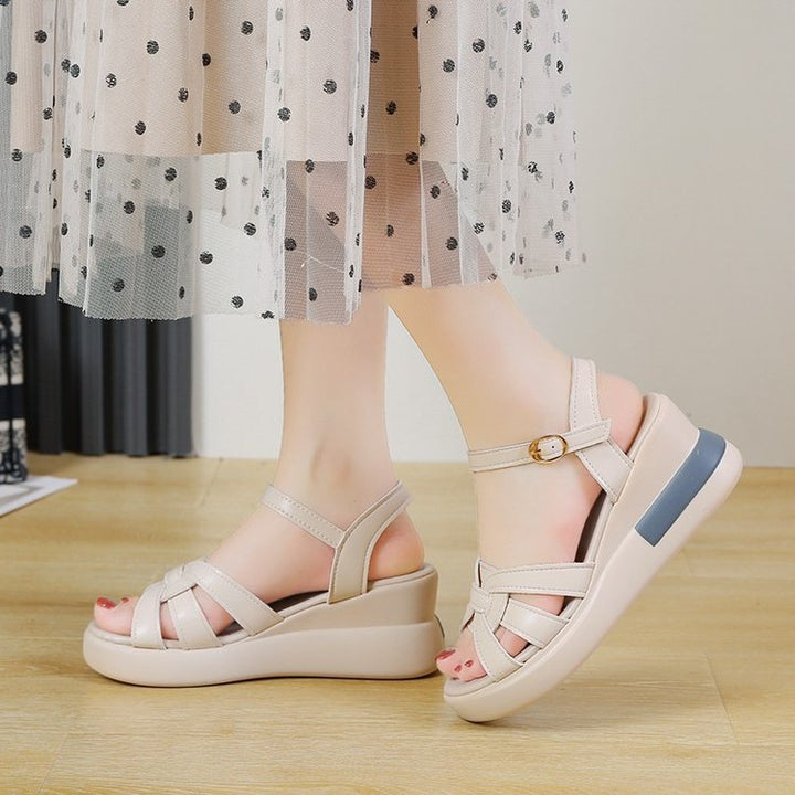 Women's braided wedge sandal with adjustable ankle strap and ergonomic platform footbed Mune Fashion