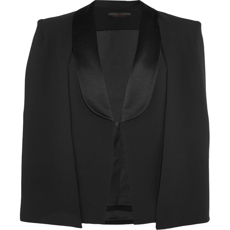 Women Tailored Evening Cape Blazer with Satin Shawl Collar and Cape Sleeves Mune Fashion
