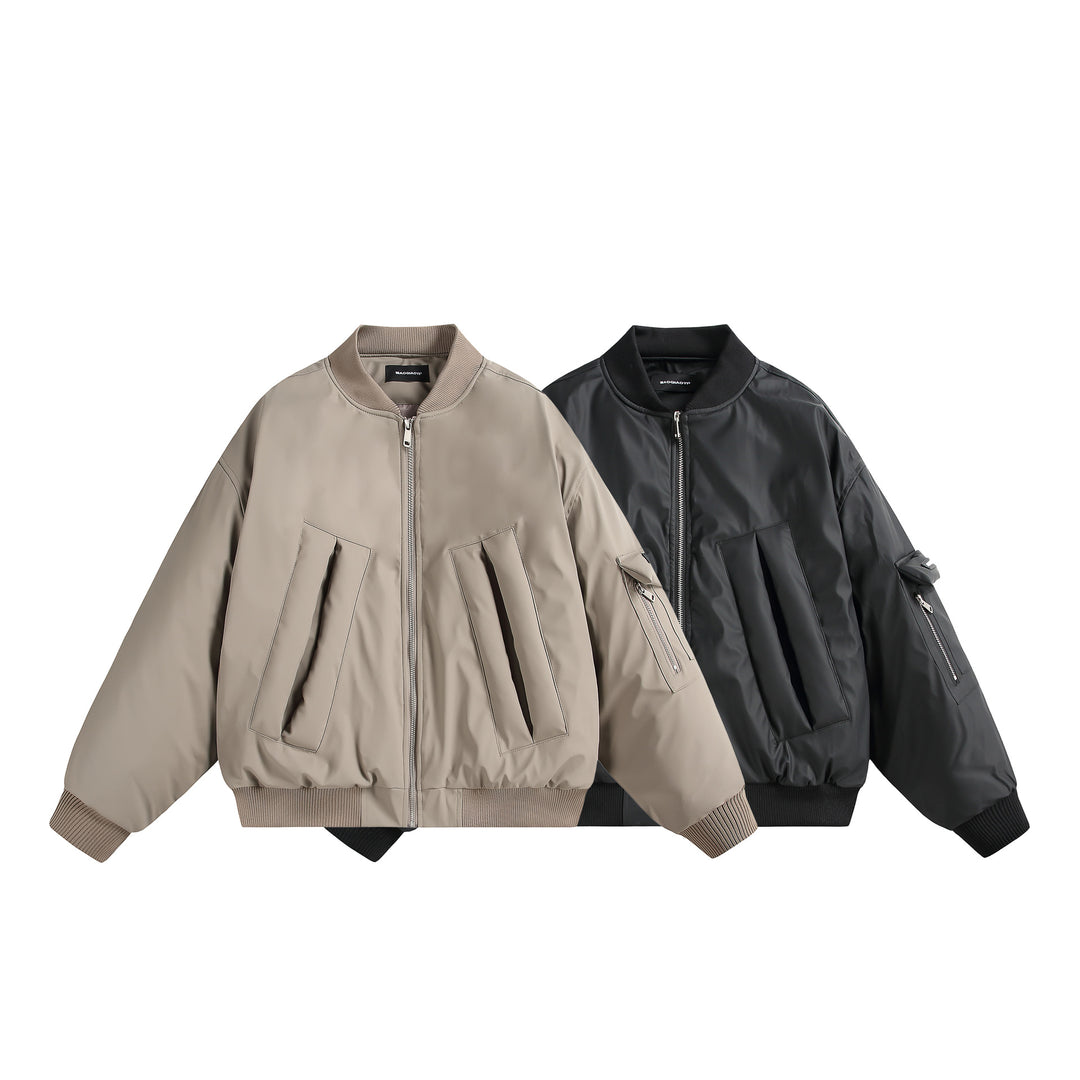 Unisex Short Cut Oversized Puffer Jacket with Utility Arm Pocket and Ribbed Cuffs Mune Fashion