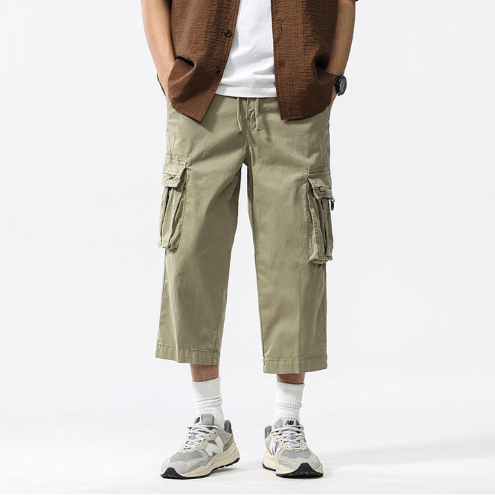 Herren halblange Utility-Cargohose aus Baumwoll-Twill mit weitem Bein und Multifachtaschen Mune Fashion