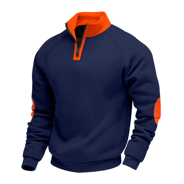Men's half-zip fleece pullover with a high stand collar and contrasting elbow patches Mune Fashion