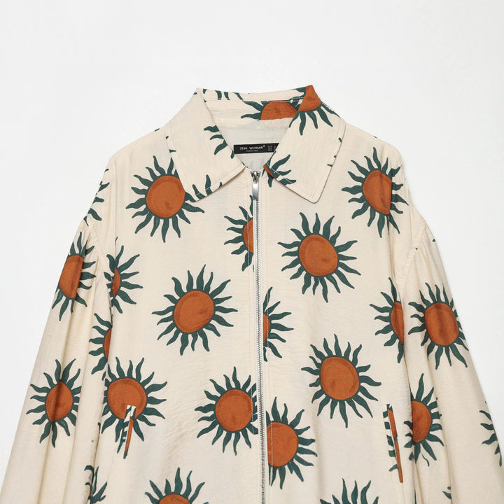 Women's Printed Bomber Jacket with Full Zipper and Loose Oversize Cut Drune