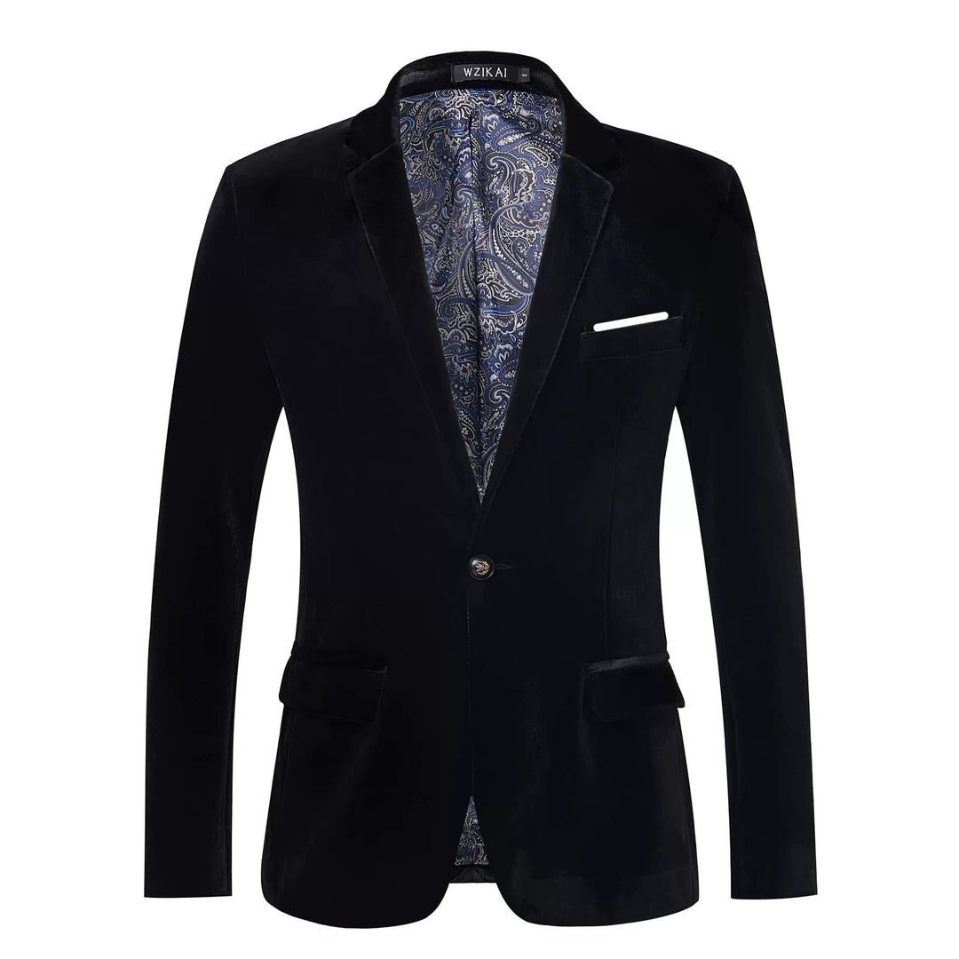 Men's tailored velvet jacket with patterned lining and single-button closure Mune Fashion