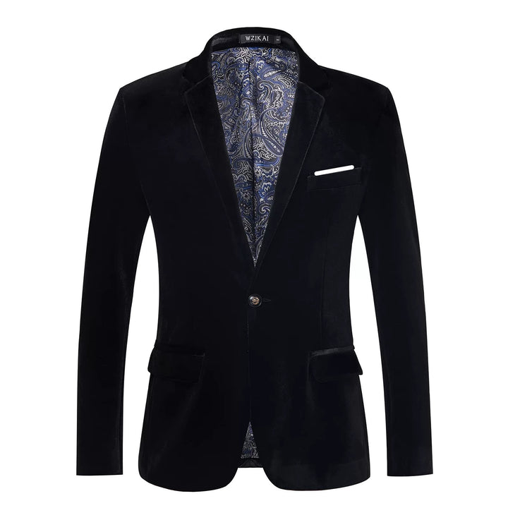 Men's tailored velvet jacket with patterned lining and single-button closure Mune Fashion