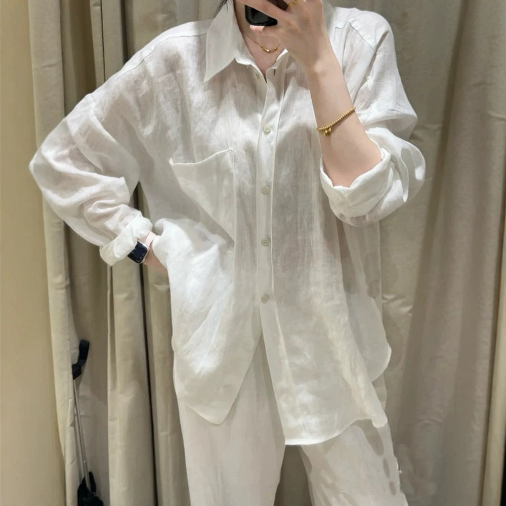 Women's Casual Long Sleeve Linen Blouse Mune Fashion