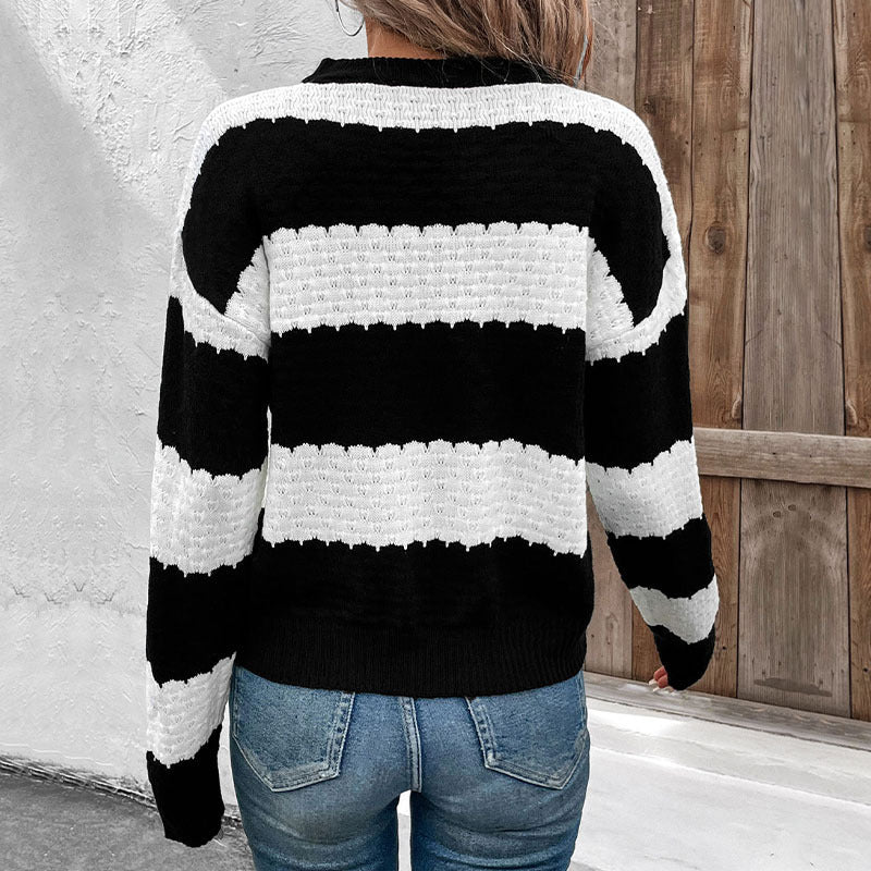 Women Casual Knit Sweater with Decorative Stripes Mune Fashion