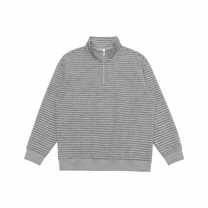Men's Fine Knit Half-Zip Sweater with Stand-Up Collar and Fine Stripes Mune Fashion