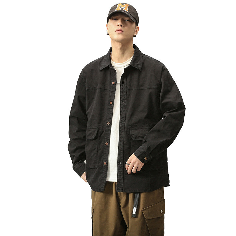 Men's Overshirt-Field Jacket in Utility Canvas with Large Flap Pockets and Shirt Collar Mune Fashion