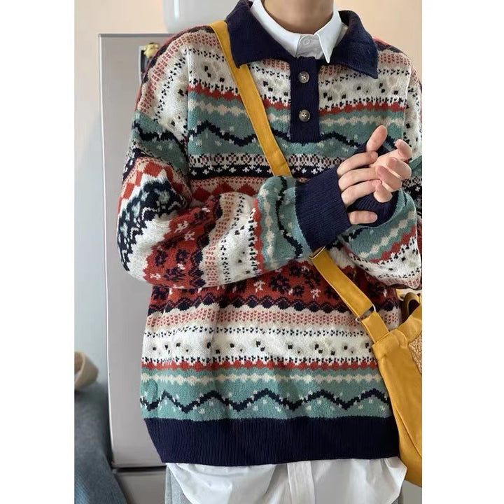 Women Cozy Knit Sweater in Ethnic Pattern Mune Fashion