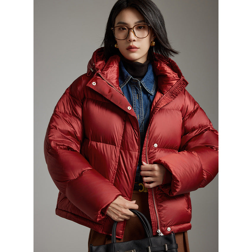 Women Short Boxy Quilted Down Jacket with Hood Mune Fashion