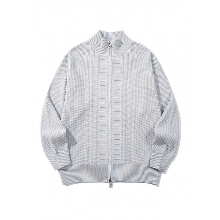 Men's chunky knit zip cardigan with high collar and double zipper Mune Fashion