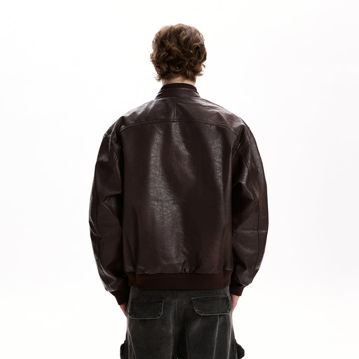 Men's Oversized Faux Leather Jacket in Worker Look with Flap Pockets Mune Fashion