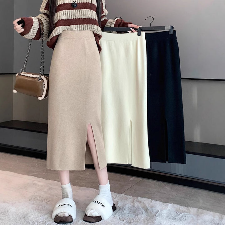 Ladies Elegant and Comfortable Midi Skirt with Stylish Slit Mune Fashion