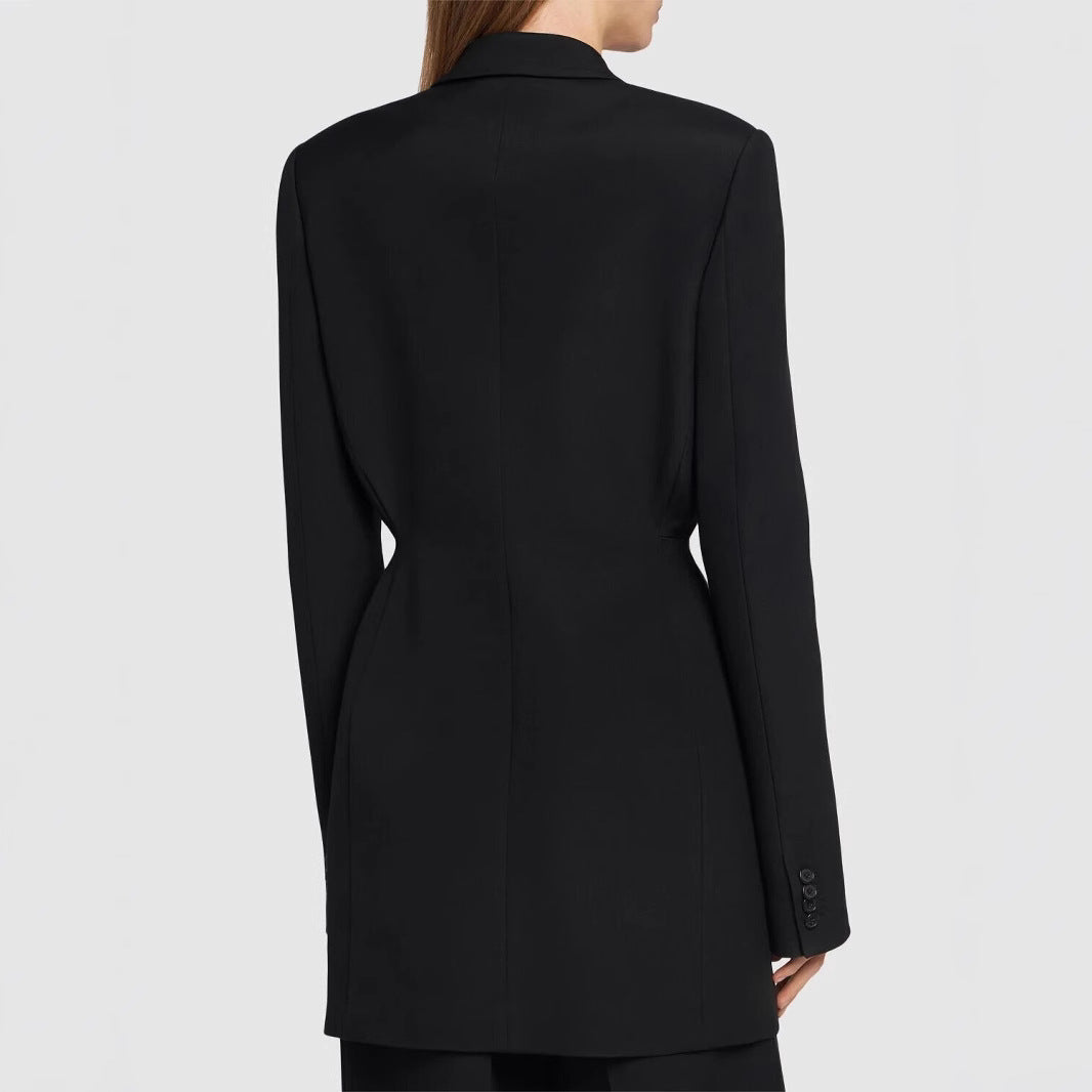 Women Single-Breasted Long Blazer with Tailored Silhouette and Wide Palazzo Pants Mune Fashion