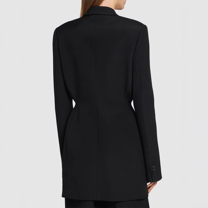 Women Single-Breasted Long Blazer with Tailored Silhouette and Wide Palazzo Pants Mune Fashion
