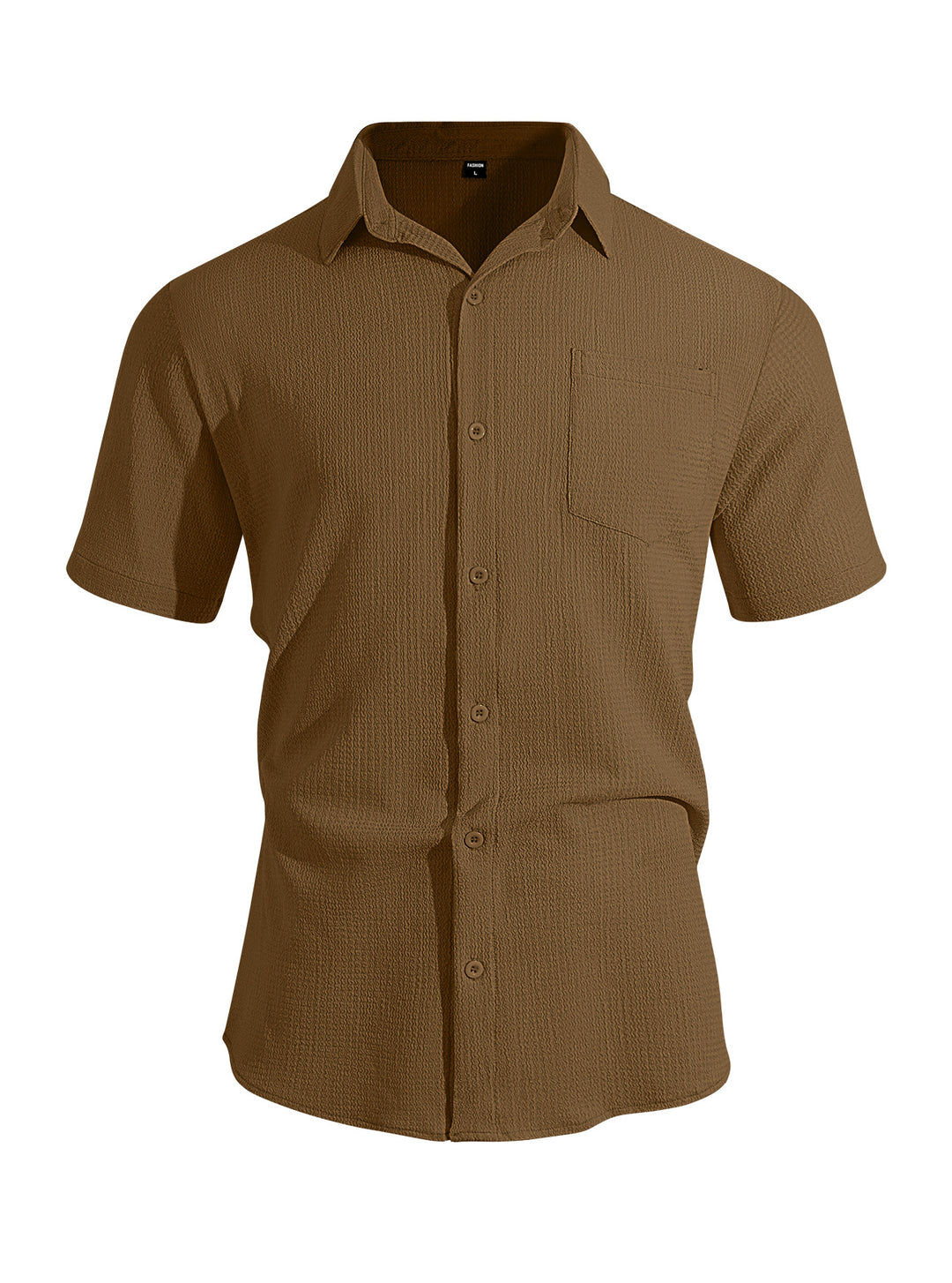 Men's short-sleeve shirt in textured cotton yarn look with Kent collar and applied breast pocket Mune Fashion