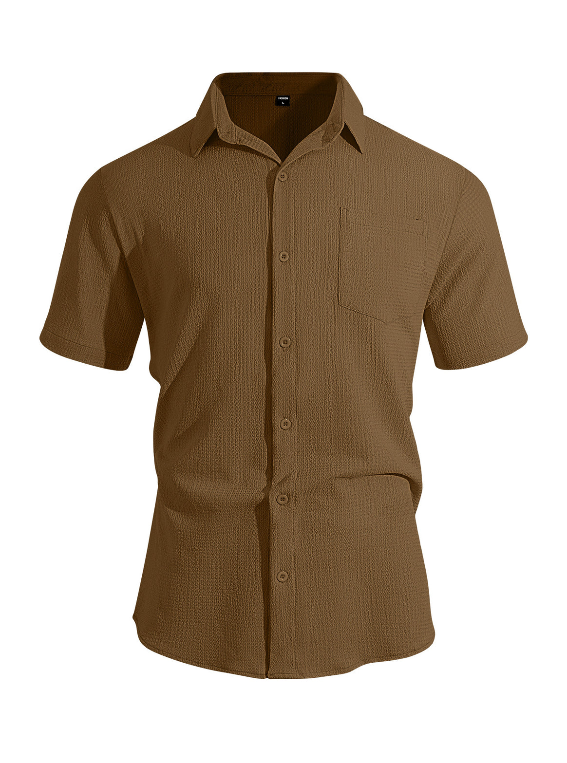 Men's short-sleeve shirt in textured cotton yarn look with Kent collar and applied breast pocket Mune Fashion