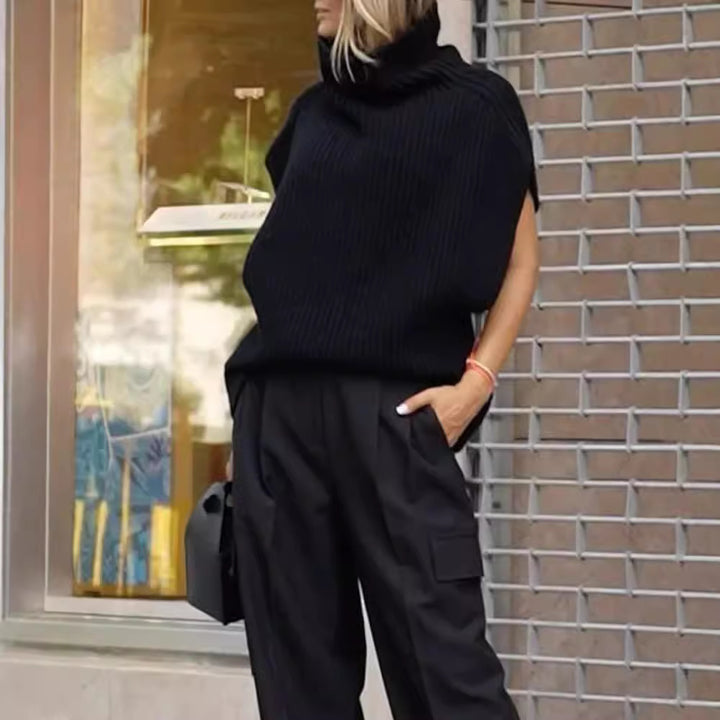 Women’s Knit Sleeveless Vest with Roll Neck and Ribbed Texture Mune Fashion