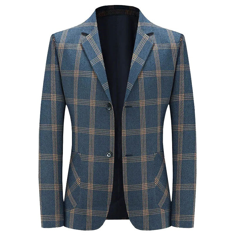 Men's Checkered Slim Blazer Made of Wool Blend with Lapel Collar Mune Fashion