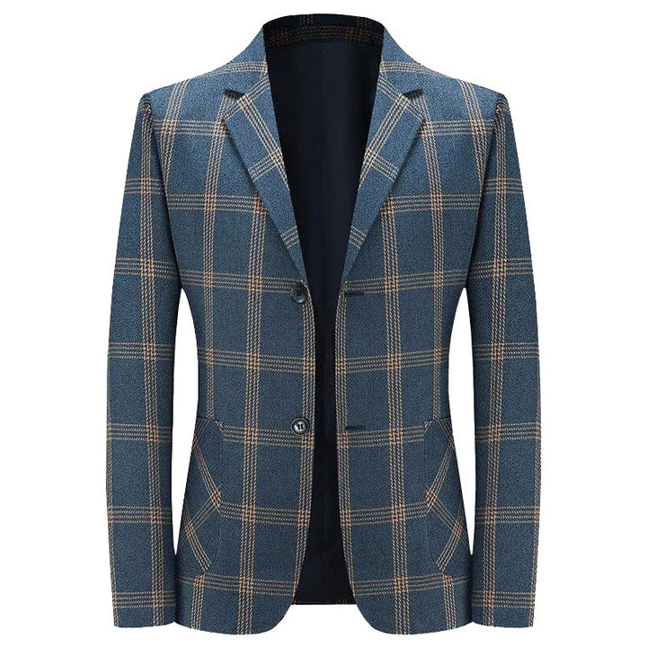 Men's Checkered Slim Blazer Made of Wool Blend with Lapel Collar Mune Fashion