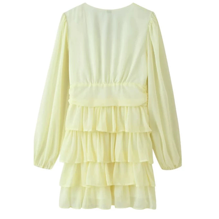 Women Flowy Chiffon Mini Dress with Deep V-Neck Mune Fashion