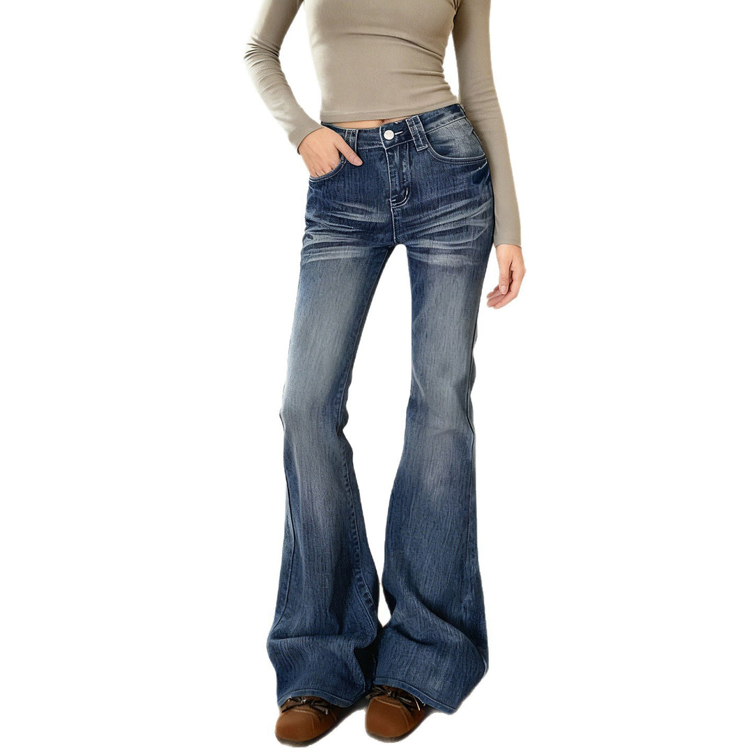 Women's High-Waisted Flared Jeans with Used Wash and Five-Pocket Mune Fashion