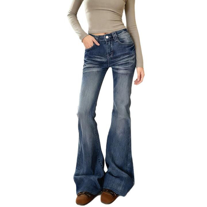 Women's High-Waisted Flared Jeans with Used Wash and Five-Pocket Mune Fashion