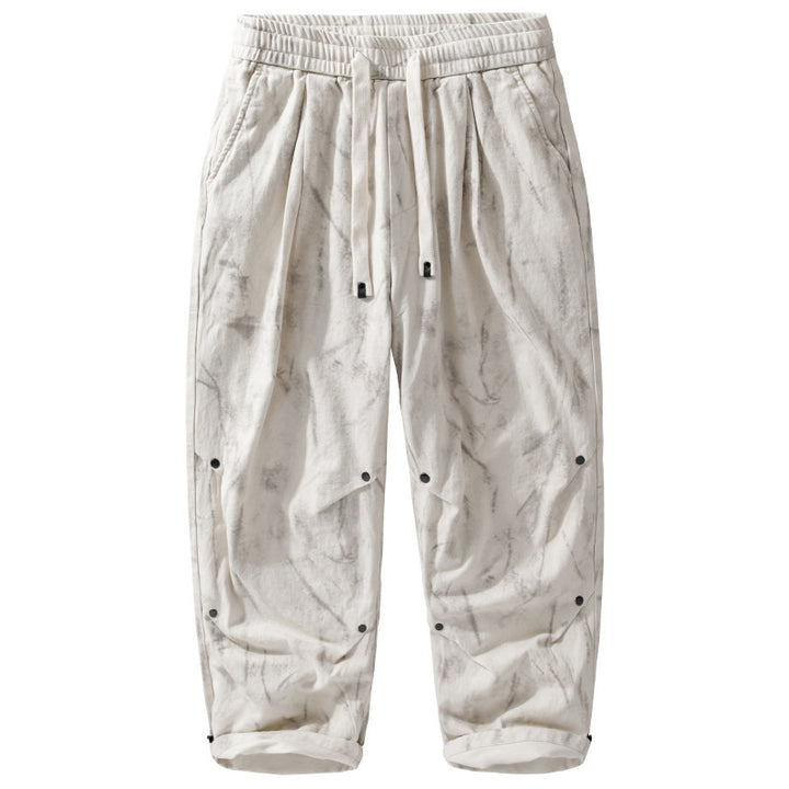 Men's Wide Baggy Cargo Pants with Marble Print and Drawstring Mune Fashion