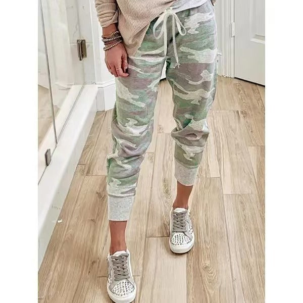 Women’s Casual Camouflage Jogging Pants with Drawstring and Ribbed Cuffs Mune Fashion