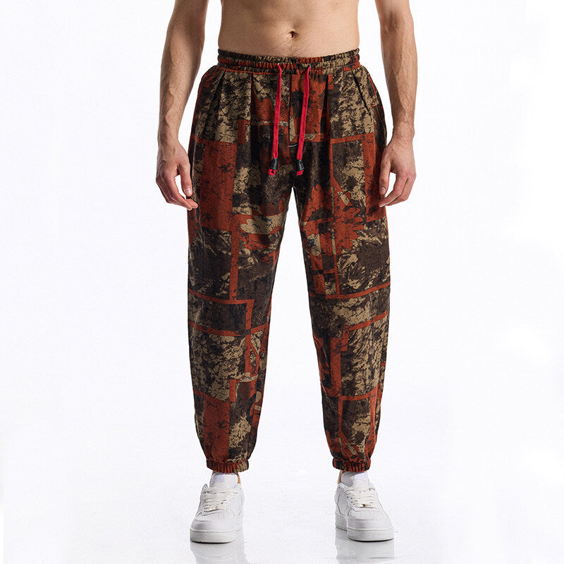Men's Floral Printed Relaxed-Fit Jogging Pants with Elastic Waistband and Drawstring Mune Fashion