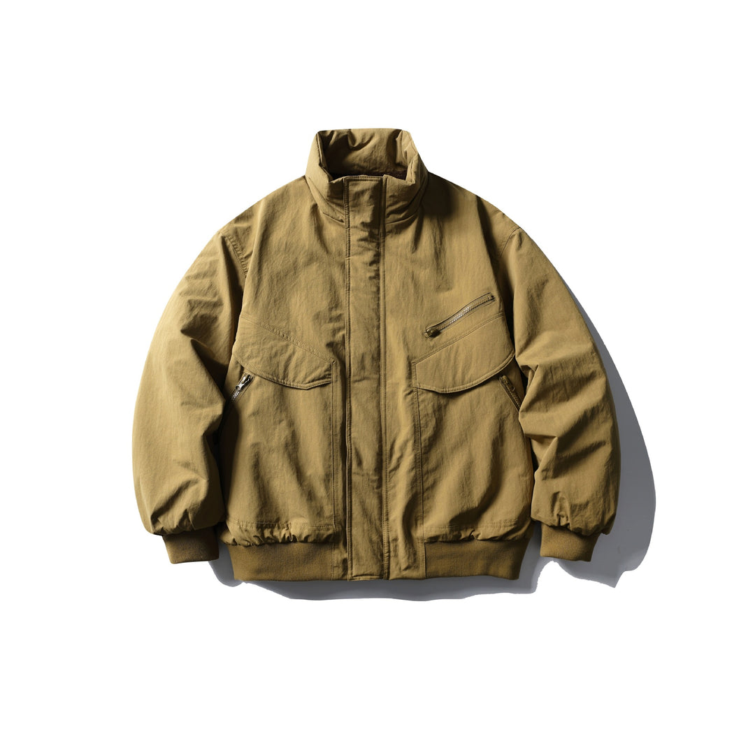 Men's Boxy Utility Bomber Jacket with High Stand-Up Collar, Concealed Front Placket and Zip Chest Pocket Mune Fashion