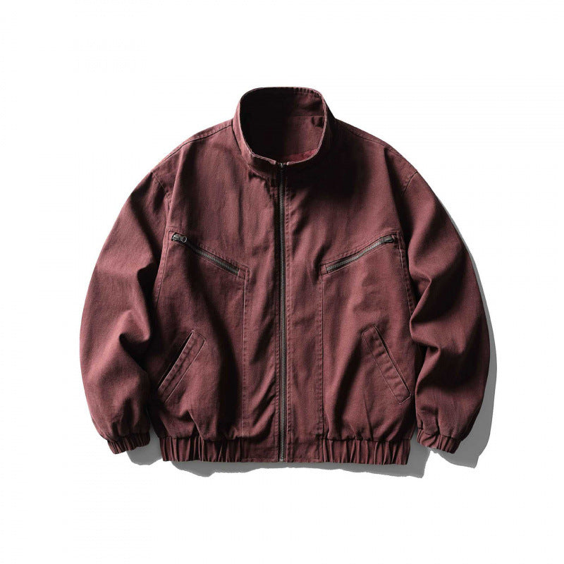 Unisex Boxy Zip Blouson Jacket made of Canvas with Stand-Up Collar, Asymmetrical Zipper Pockets and Elastic Hem Mune Fashion