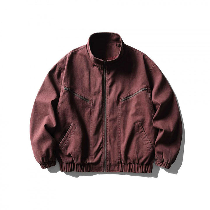 Unisex Boxy Zip Blouson Jacket made of Canvas with Stand-Up Collar, Asymmetrical Zipper Pockets and Elastic Hem Mune Fashion