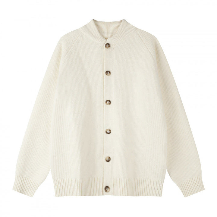 Men's Relaxed Chunky Knit Cardigan with Raglan Sleeves and Ribbed Cuffs Mune Fashion